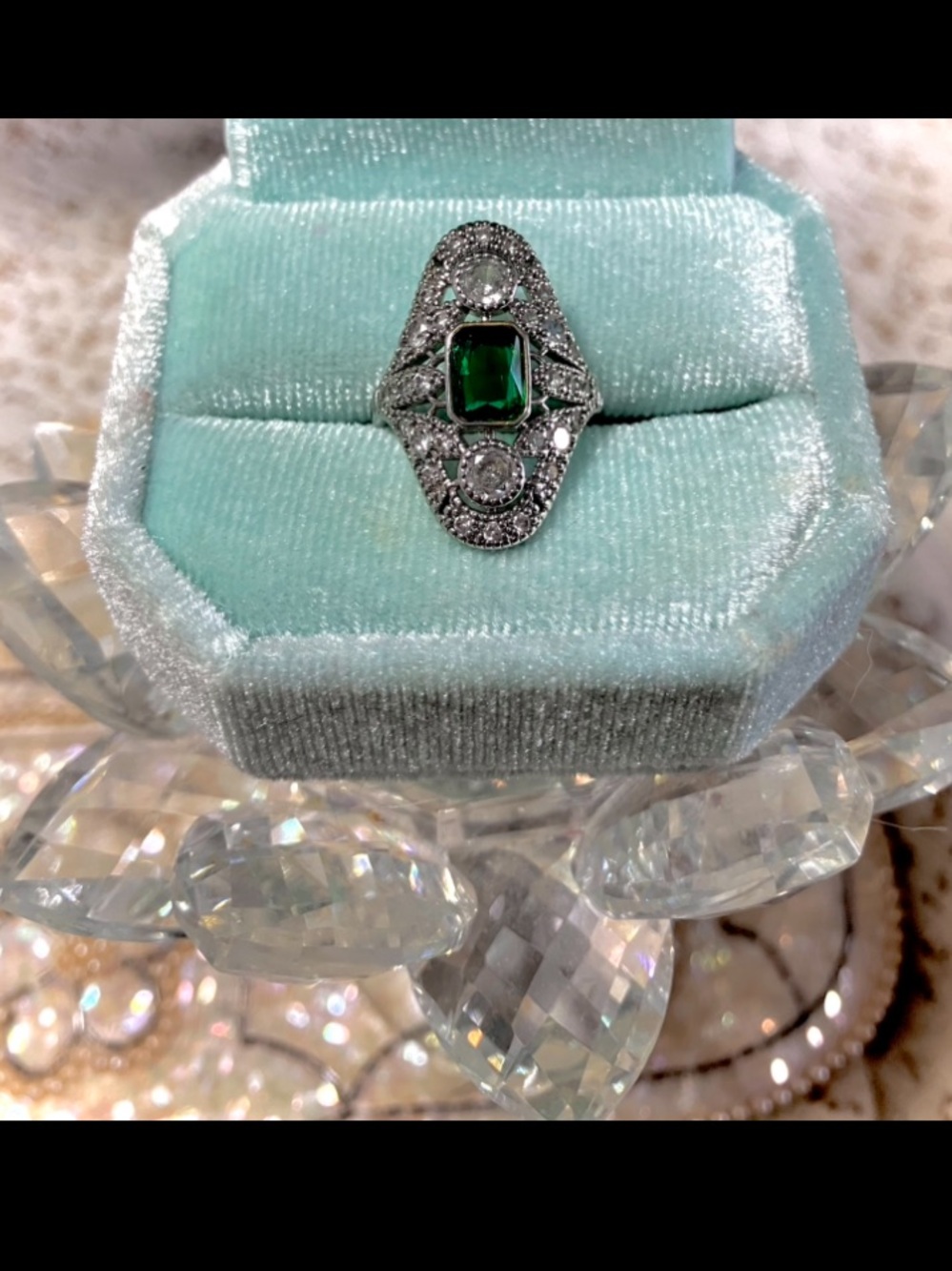 Moissanite/CZ/Emerald~ Vintage-Antique/Estate Style Ring